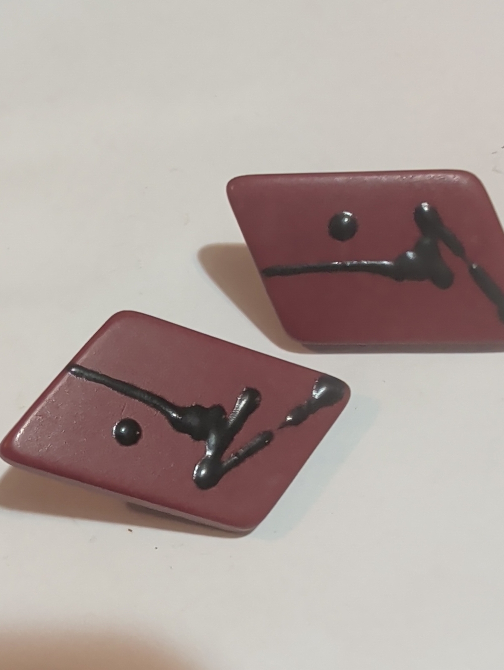 Maroon Geometric Earrings with Black Accent - Women Accessories